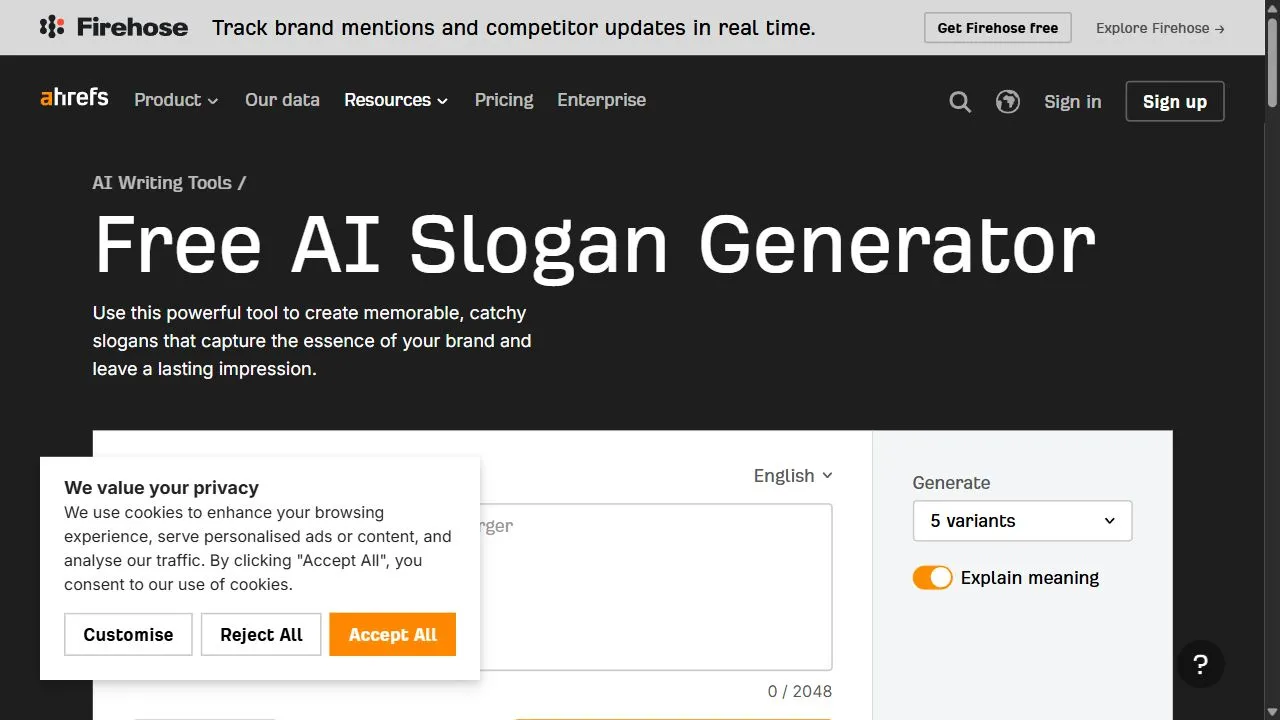 Ahrefs AI Slogan Generator 1