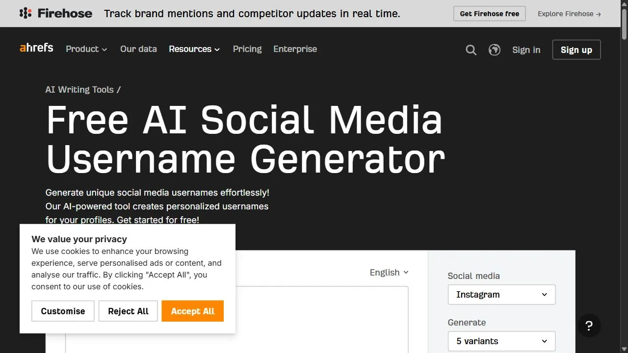 Ahrefs AI Social Media Username Generator 1