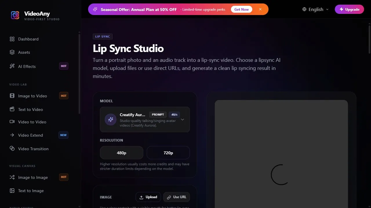 VideoAny Lip Sync AI Online 1